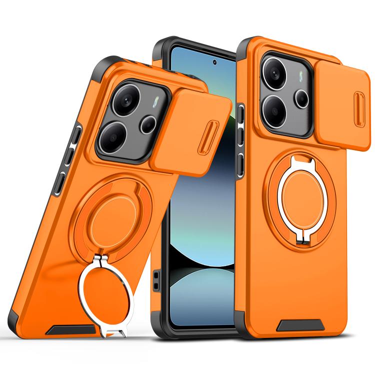 

For Redmi Note 14 4G 163.25mm Sliding Camshield Ring Holder Phone Case(Orange)