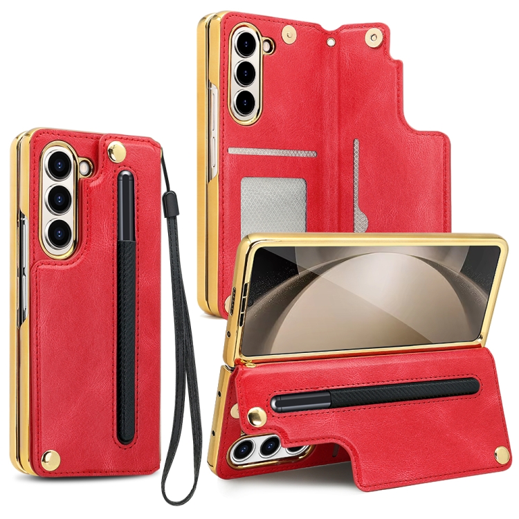 

For Samsung Galaxy Z Fold6 VIETAO Film Integrated Folding Holder Flip PU Phone Case(Red)