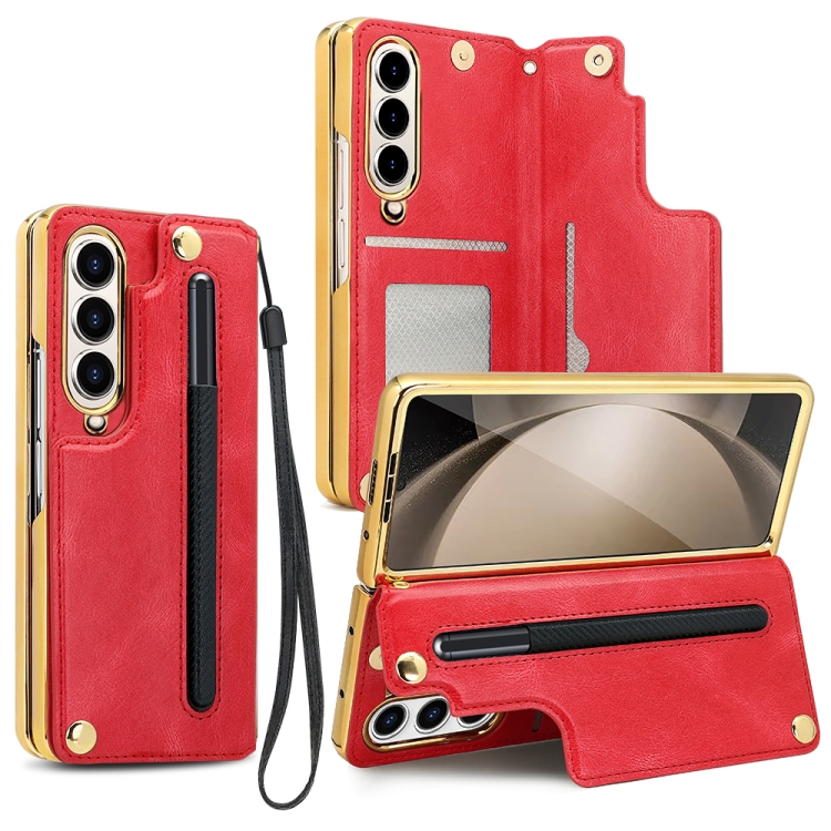 

For Samsung Galaxy Z Fold4 VIETAO Film Integrated Folding Holder Flip PU Phone Case(Red)