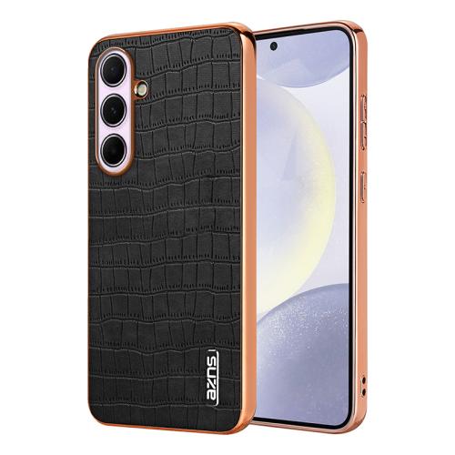 

For Samsung Galaxy A56 5G AZNS Electroplated Frame Crocodile Texture Full Coverage Phone Case(Black)