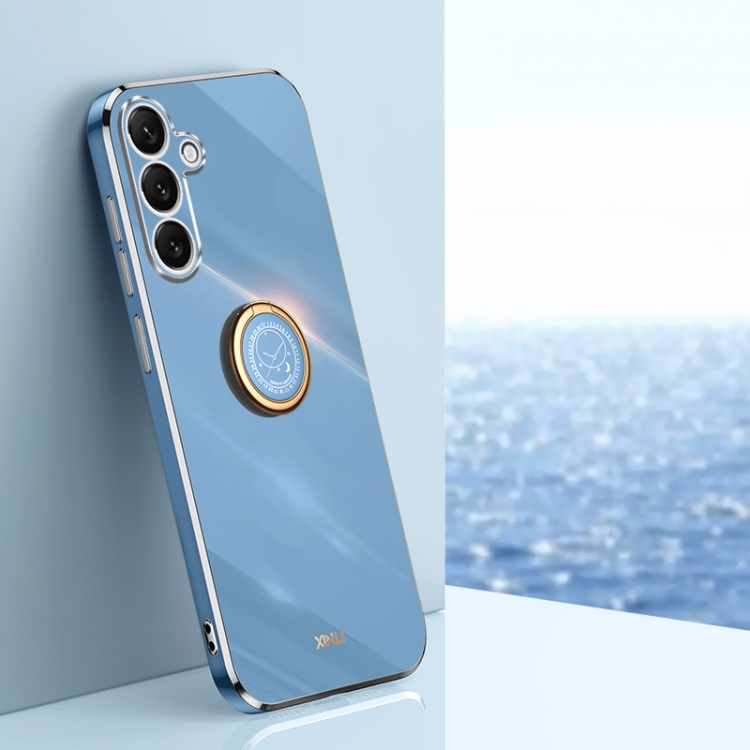 

For Samsung Galaxy S25 5G XINLI Straight Edge 6D Electroplate TPU Phone Case with Ring Holder(Celestial Blue)