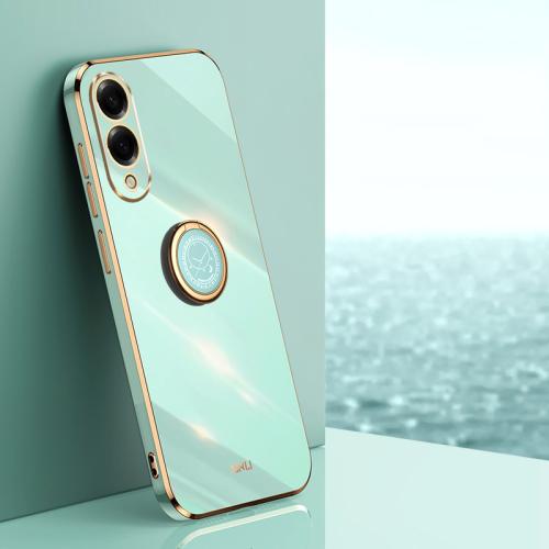 For Samsung Galaxy S25 Edge 5G XINLI Straight Edge 6D Electroplate TPU Phone Case with Ring Holder(Mint Green)
