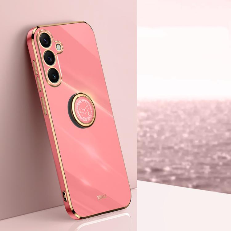 

For Samsung Galaxy S26 5G XINLI Straight Edge 6D Electroplate TPU Phone Case with Ring Holder(Hawthorn Red)