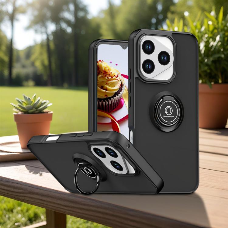 Cover For Honor 400 Lite (6.70") Screen Protector(3 Pack), Ultra Thin Silicone Cover Shockproof Bumper Anti-Scratch Case With Phone Ring Holder Adjustable 360° - Black