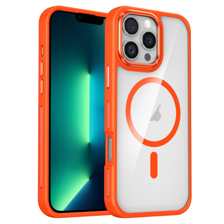 

For iPhone 13 Pro Max Breathable Skin Feel Transparent MagSafe Magnetic Phone Case(Orange)