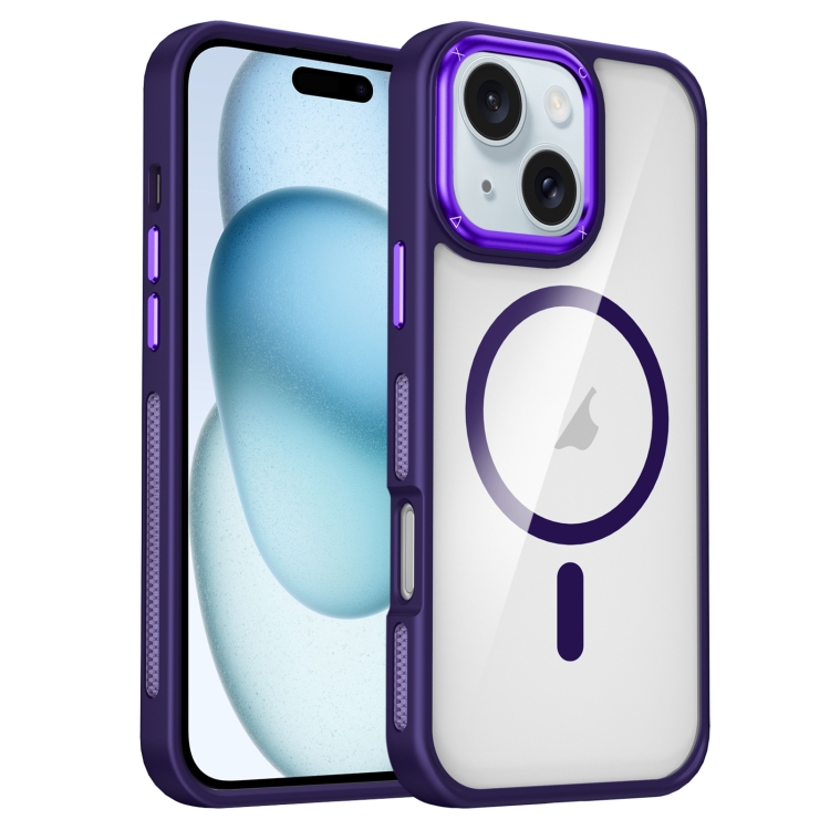 

For iPhone 15 Breathable Skin Feel Transparent MagSafe Magnetic Phone Case(Purple)