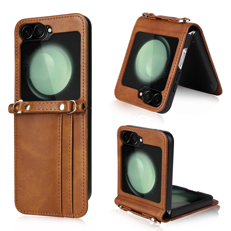 

For Samsung Galaxy Z Flip6 Crossbody Folding Phone Case(Brown)