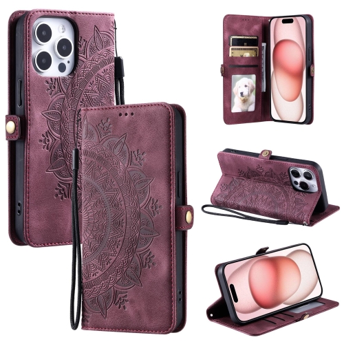 

For iPhone 16 Pro Skin Feel Totem Embossed Leather Phone Case(Wine Red)