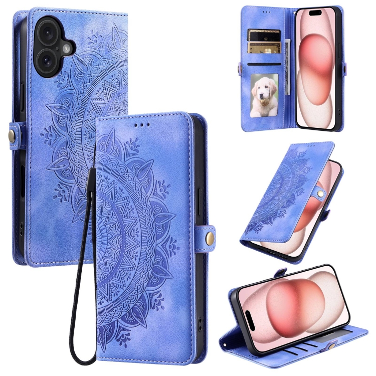 

For iPhone 16 Skin Feel Totem Embossed Leather Phone Case(Purple)