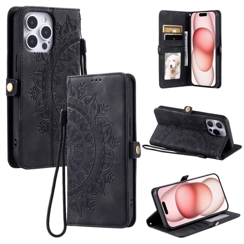 

For iPhone 15 Pro Max Skin Feel Totem Embossed Leather Phone Case(Black)