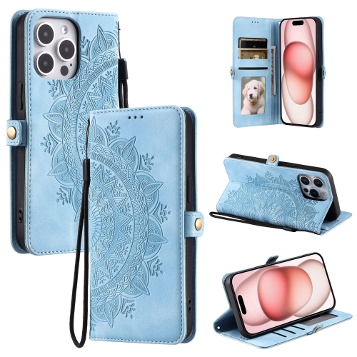 

For iPhone 14 Pro Skin Feel Totem Embossed Leather Phone Case(Blue)