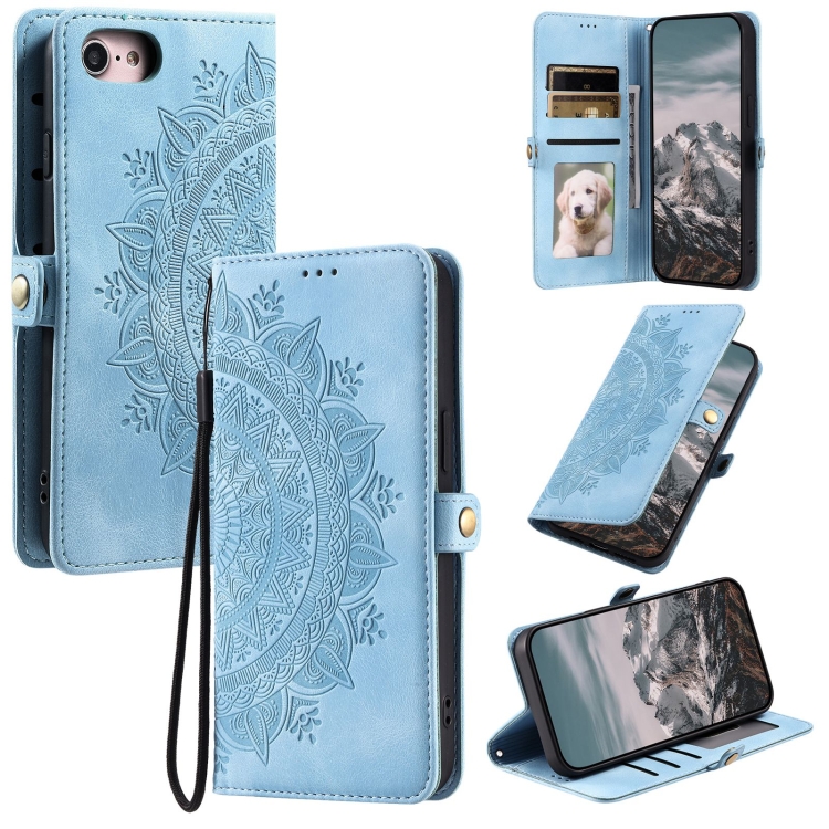 

For iPhone 7 / 8 / SE 2022 Skin Feel Totem Embossed Leather Phone Case(Blue)
