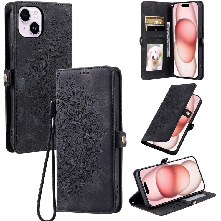 

For iPhone 13 Skin Feel Totem Embossed Leather Phone Case(Black)