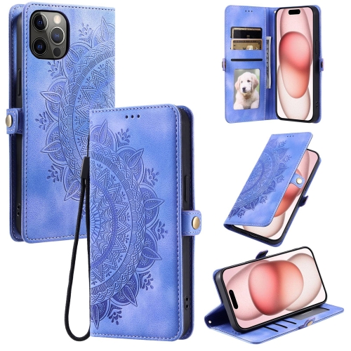 

For iPhone 12 Pro Max Skin Feel Totem Embossed Leather Phone Case(Purple)