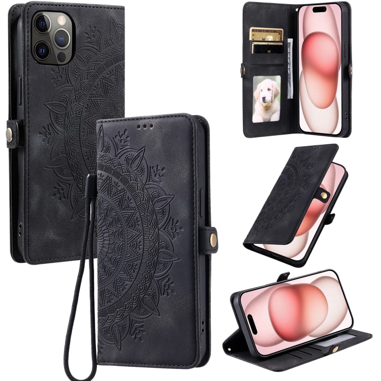 

For iPhone 12 Pro Max Skin Feel Totem Embossed Leather Phone Case(Black)