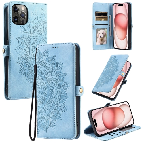 

For iPhone 11 Pro Max Skin Feel Totem Embossed Leather Phone Case(Blue)