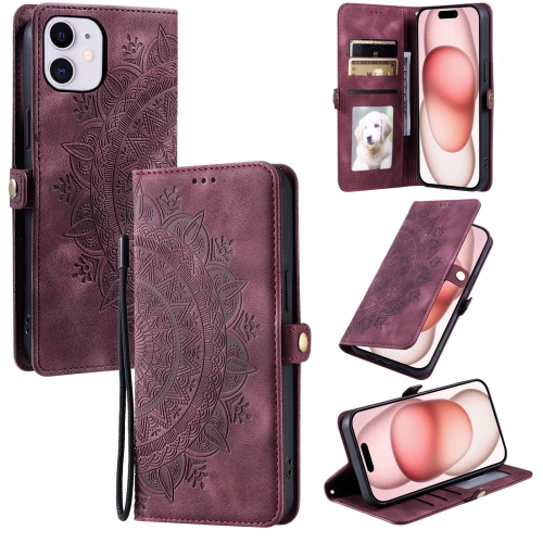 

For iPhone 11 Skin Feel Totem Embossed Leather Phone Case(Wine Red)