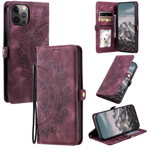 

For iPhone 11 Pro Skin Feel Totem Embossed Leather Phone Case(Wine Red)