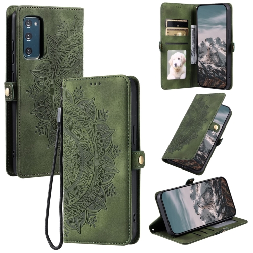 

For Samsung Galaxy S20 FE Skin Feel Totem Embossed Leather Phone Case(Deep Green)