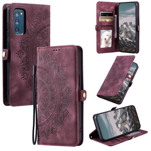 

For Samsung Galaxy S20 FE Skin Feel Totem Embossed Leather Phone Case(Wine Red)