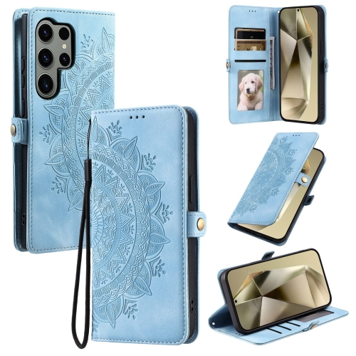 

For Samsung Galaxy S25 Ultra 5G Skin Feel Totem Embossed Leather Phone Case(Blue)