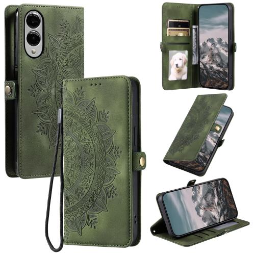 

For Samsung Galaxy S25 Edge 5G Skin Feel Totem Embossed Leather Phone Case(Deep Green)