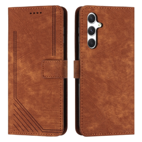 

For Samsung Galaxy A56 5G Skin Feel Stripe Pattern Leather Phone Case with Long Lanyard(Brown)