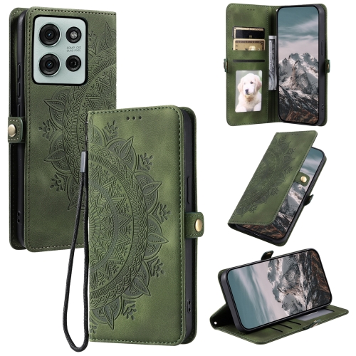 

For Motorola Moto G75 5G Skin Feel Totem Embossed Leather Phone Case(Deep Green)