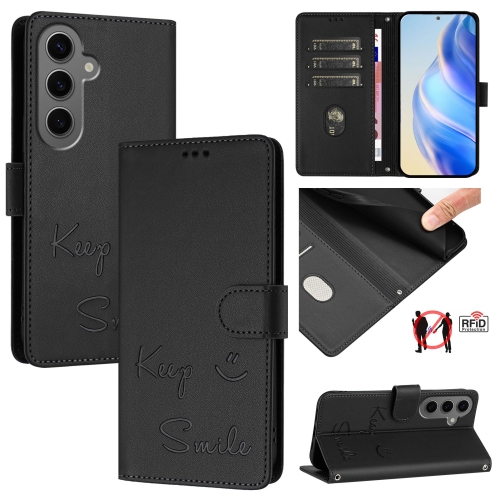 

For Samsung Galaxy S24+ 5G Smile Embossing RFID Leather Phone Case(Black)