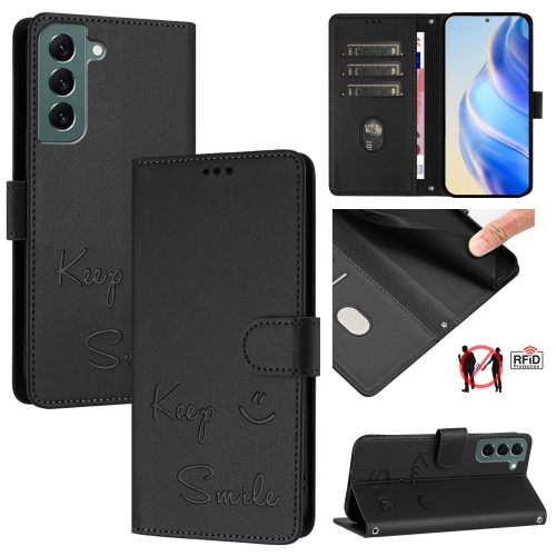 

For Samsung Galaxy S22+ 5G Smile Embossing RFID Leather Phone Case(Black)