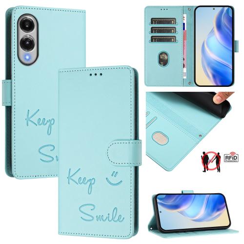 

For Samsung Galaxy S25 Edge 5G Smile Embossing RFID Leather Phone Case(Mint Green)