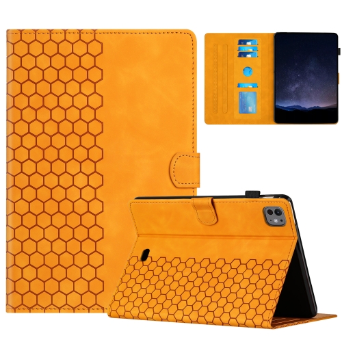 

For iPad Pro 11 2024 / Air 10.9 2022 Honeycomb Embossed Leather Smart Tablet Case(Yellow)