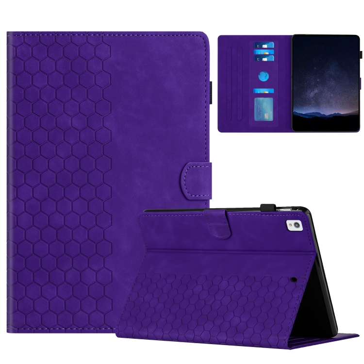 

For iPad 10.2 2021 / 2020 / 10.5 2019 Honeycomb Embossed Leather Smart Tablet Case(Purple)