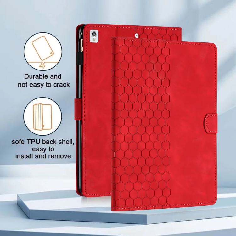 

For iPad 10.2 2021 / 2020 / 10.5 2019 Honeycomb Embossed Leather Smart Tablet Case(Red)