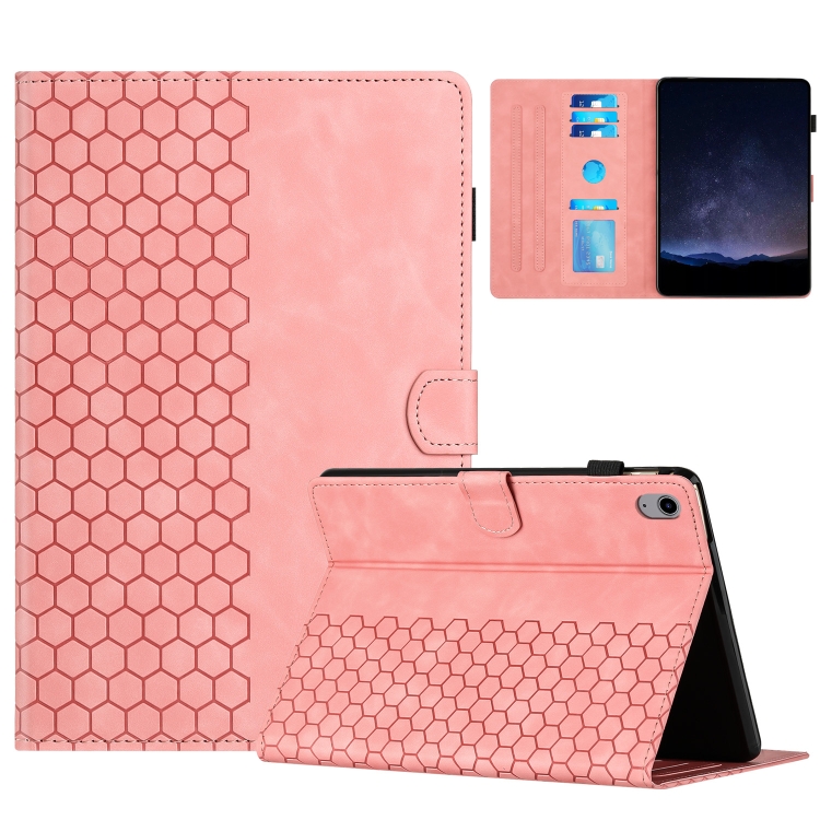

For iPad mini 6 / mini 2024 Honeycomb Embossed Leather Smart Tablet Case(Pink)