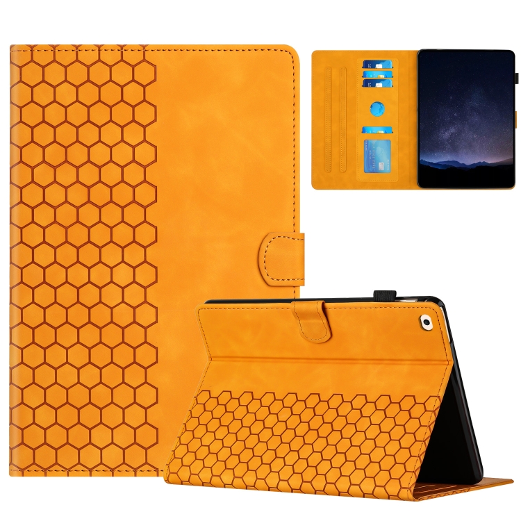 

For iPad Pro 9.7 / 9.7 2018 / 2017 Honeycomb Embossed Leather Smart Tablet Case(Yellow)
