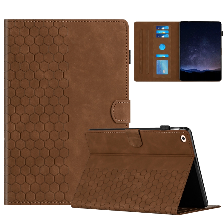 

For iPad Pro 9.7 / 9.7 2018 / 2017 Honeycomb Embossed Leather Smart Tablet Case(Brown)