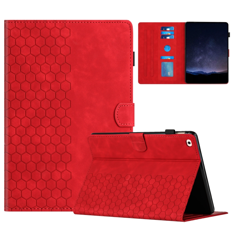 

For iPad Pro 9.7 / 9.7 2018 / 2017 Honeycomb Embossed Leather Smart Tablet Case(Red)