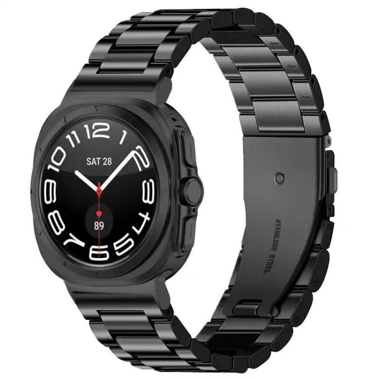 

For Samsung Galaxy Watch Ultra 47mm Three Beads Stainless Steel Watch Band(Black)
