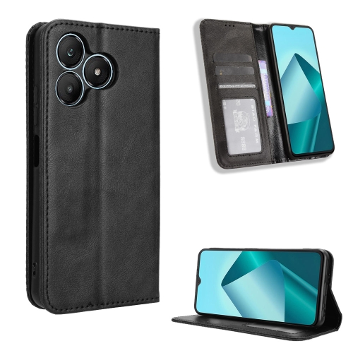 

For Wiko T20 Magnetic Buckle Retro Texture Leather Phone Case(Black)
