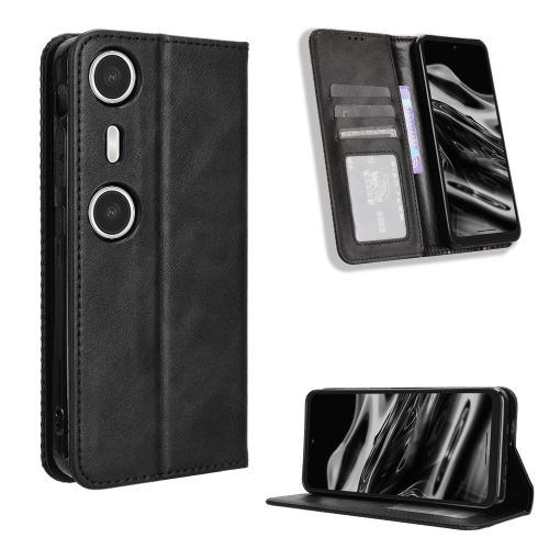 

For XReal Beam Pro Magnetic Buckle Retro Texture Leather Phone Case(Black)