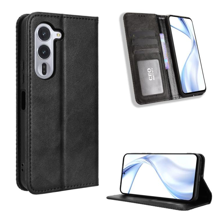 

For Fujitsu Arrows Alpha F-51F Magnetic Buckle Retro Texture Leather Phone Case(Black)