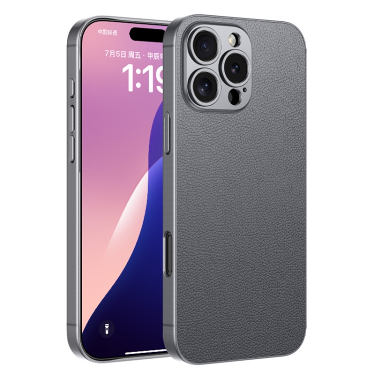 

For iPhone 16 Pro GKK Metal Paint Skin Feel Leather Full Coverage Phone Case(Mountain Gray)