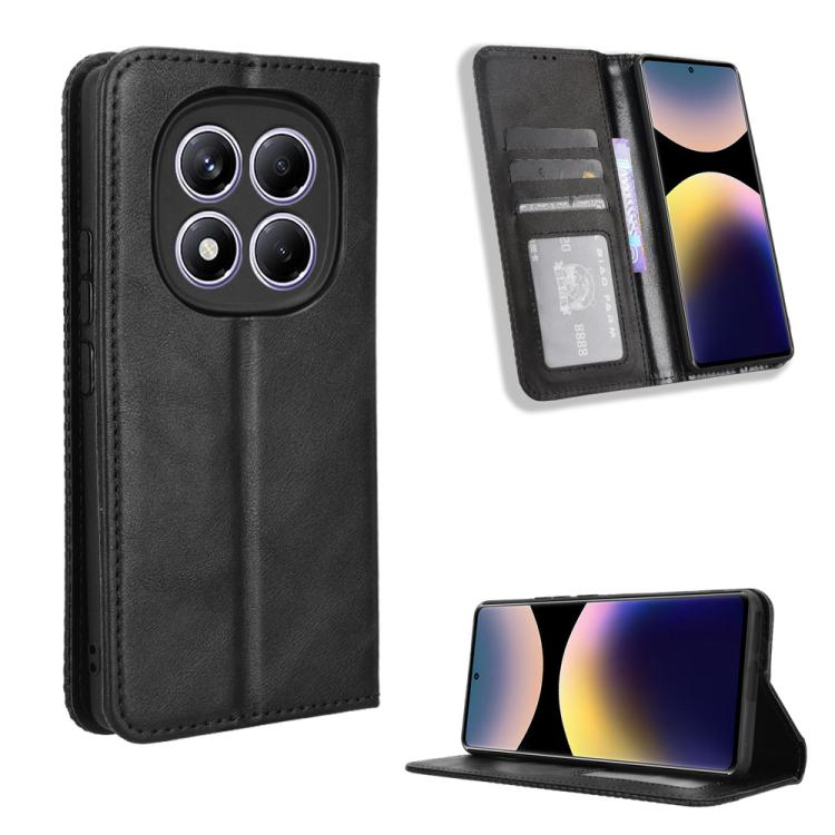 

For Redmi Note 14 Pro 4G Magnetic Buckle Retro Texture Leather Phone Case(Black)