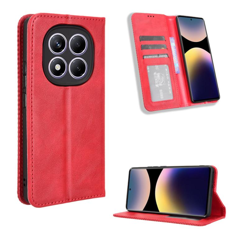 

For Redmi Note 14 Pro 4G Magnetic Buckle Retro Texture Leather Phone Case(Red)