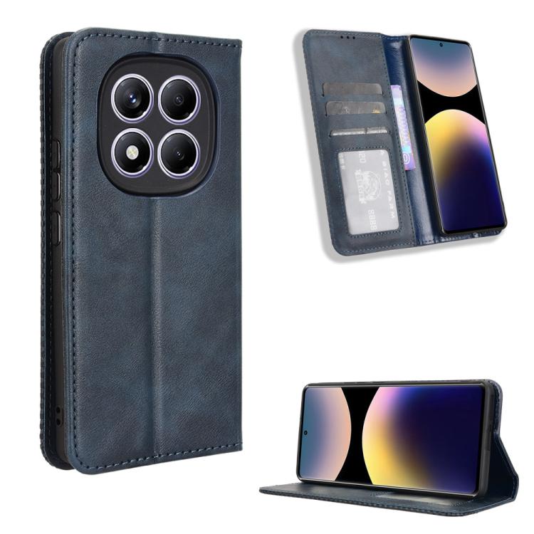 

For Redmi Note 14 Pro 4G Magnetic Buckle Retro Texture Leather Phone Case(Blue)