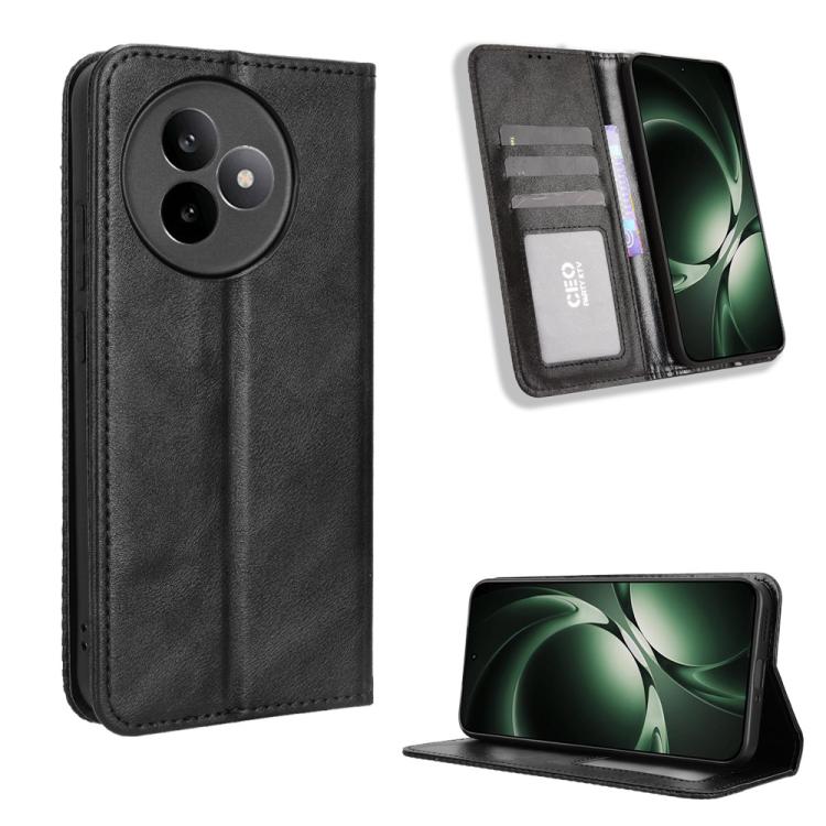 

For Redmi K80 Ultra Magnetic Buckle Retro Texture Leather Phone Case(Black)