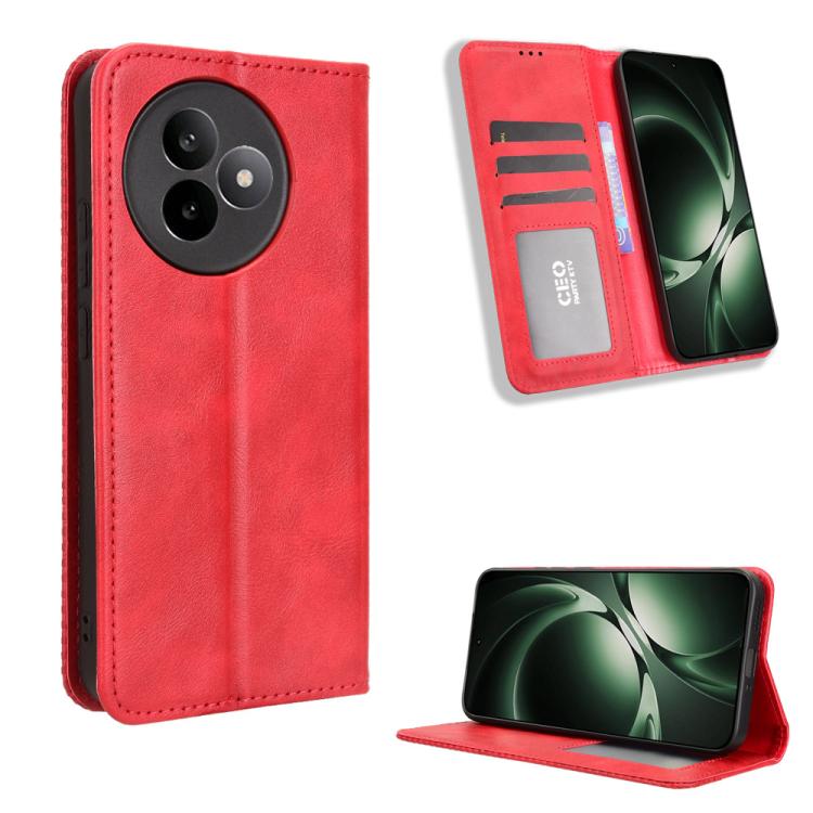 

For Redmi K80 Ultra Magnetic Buckle Retro Texture Leather Phone Case(Red)