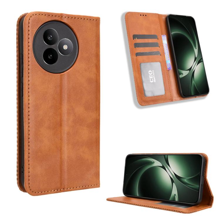 

For Redmi K80 Ultra Magnetic Buckle Retro Texture Leather Phone Case(Brown)