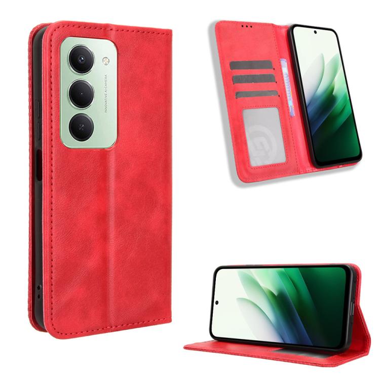 

For Redmi 15 5G / 4G EU 171mm Magnetic Buckle Retro Texture Leather Phone Case(Red)